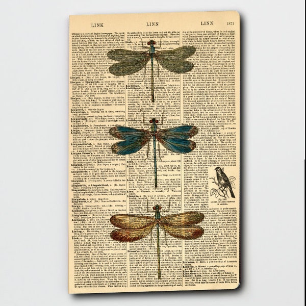 Dragonfly Notebook, Dictionary Art inspired stationery gift, Christmas gift, Gift under 10, A5 journal, Lined notebook, Secret Santa gift