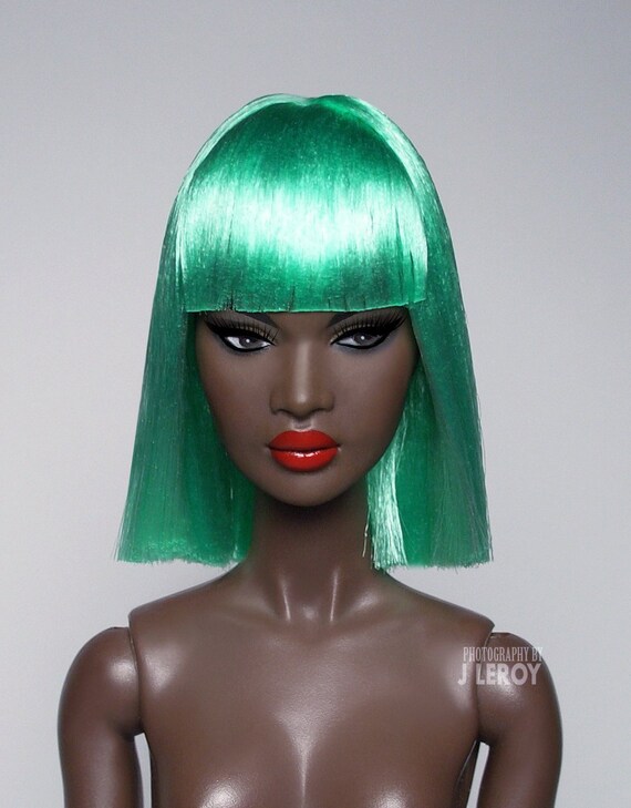 1 6 Scale Cleo Green Short Bob Bangs Style Wig For Fr Fashion Royalty Nu Face Barbie Dolls