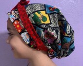 3 Reversible Scrub Cap Long Hair w Ties Ponytail Pouch USA Made Fitted Surgical Cap Medical Head Wrap Nurse Hair Cover Chemo Cap Scrub hat