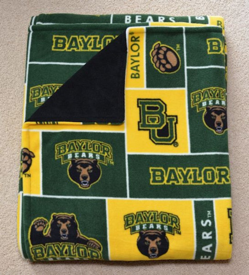 Reversible Double Layered Hand Tied or Sewn Licensed Designer Collegiate NCAA Baylor Bears University Fleece Blanket Minky or AntiPill