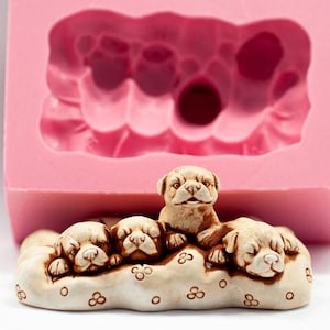 Large Silicone Mold, Puppies on a Cushion, 84x56mm, Food Chocolate Mold, Soap, Gypsum Mould, Puppies Dogs Mold, Fondant Cake Mold, Wax, M322