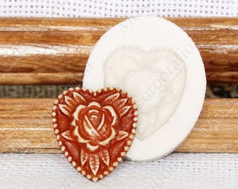 Vintage Heart Pendant Silicone Mold, Cabochon, 25x23mm, For Polymer Clay, For Epoxy Resin, Food-Grade Silicone, Soap, Fondant, Wax, DIYM145