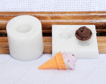 Ice cream silicone mould set mix, 2 silicone molds, mould, for polymer clay and food, food-grade silicone, M227 (3/7)