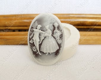 Cameo Mold Dancing Couple, Silicone Mold, Flexible, Polymer Clay, Food Safe Molds, Resin Molds, Soap, Fondant, Wax, Pendant Mold, М8/22*
