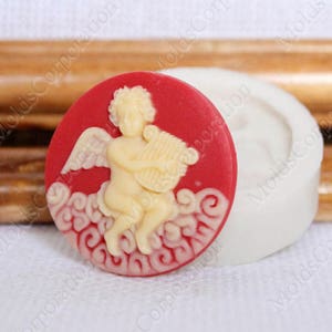 Angel With Harp Cameo Silicone Mold, D=35mm, For Polymer Clay, Angel Cameo Mold, For Epoxy Resin, Food-Grade Silicone, Fondant, Pendant М126
