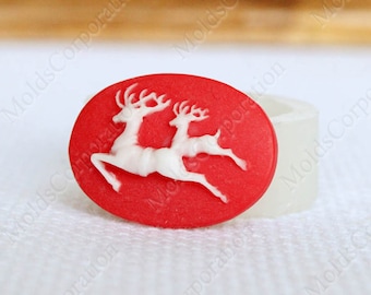 Cameo Mold Christmas Deers, Silicone Mould, Flexible, Polymer Clay, Food Safe Molds, Resin Molds, Soap, Fondant, Wax, Pendant Mold М9/23*