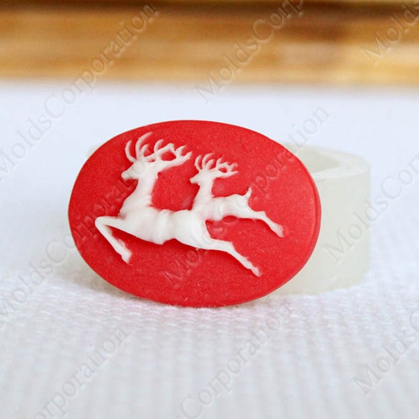 Cameo Mold Christmas Deers, Silicone Mould, Flexible, Polymer Clay, Food Safe Molds, Resin Molds, Soap, Fondant, Wax, Pendant Mold М9/23*