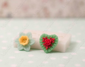 Flower & Heart, Mix set silicone mould, molds for polymer clay, epoxy resin and food, food-grade silicone, M247 (1/3)
