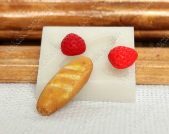 Loaf of bread strawberries, flexible silicone mold, for polymer clay and food, food-grade silicone, М225 (2/1)