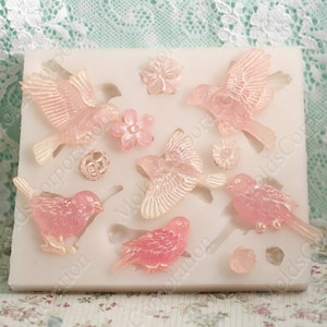 Scrapbooking mold, 6 Birds molds, Sparrow bird mold, 5 Flowers silicone mold, Pendant mold, Resin mold, Polymer clay, Food mold Candy DIY