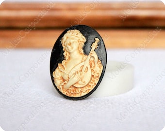 Girl With Dombra Cameo Silicone Mold, For Polymer Clay, Food-Grade Silicone, For Epoxy Resin, Soap, Fondant, Pendant, Fimo Mold, DIY М8/72