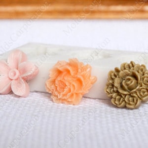 3 flowers mix set silicone mold, for polymer clay and food, food-grade silicone, М208 (3/3)