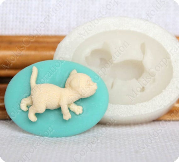 Cameo Mold Cat Kitten 3D, Silicone Mould, Flexible, Polymer Clay