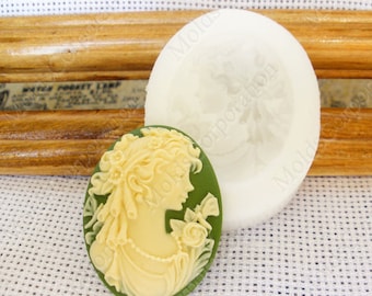 Victorian Lady Cameo Silicone Mold, 40x30mm, For Polymer Clay, Food Safe Mold, For Epoxy Resin, Soap, Fondant, Wax, Pendant, Fimo Mold, М8/7