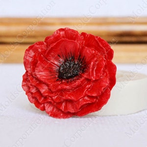 Poppy flower silicone mould, mold for polymer clay and food, food-grade silicone, M151 (4/4)
