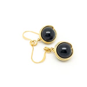 Drop Black Earrings - Black Earrings - Dangle Earrings - gold black  Earrings - Gold wire wrapped black crystal earrings