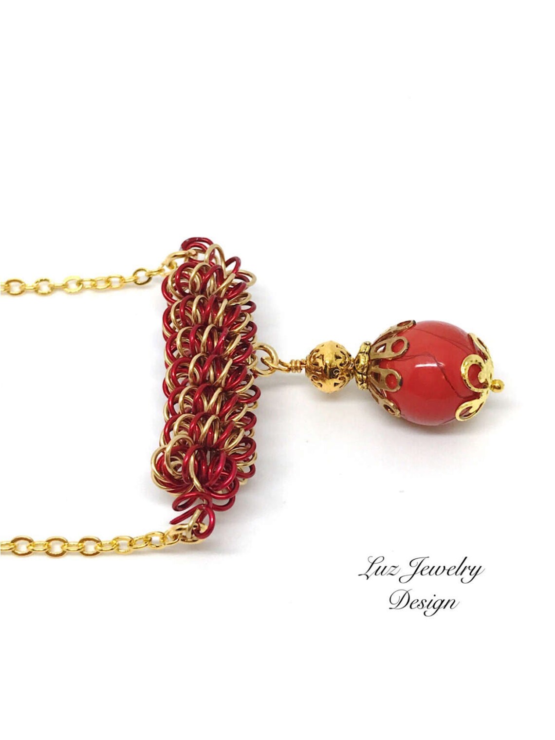Red and Gold Necklace Wire Coil Necklace Gold Red Necklace Etsy