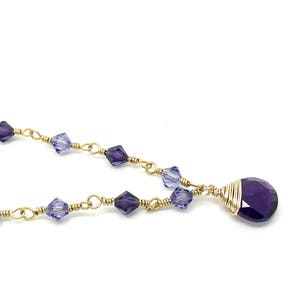 Purple Swarovski Gold Necklace, Purple Jewelry for Woman, February Purple Birthstone Necklace, Purple Fashion Necklace, Wire Wrapping