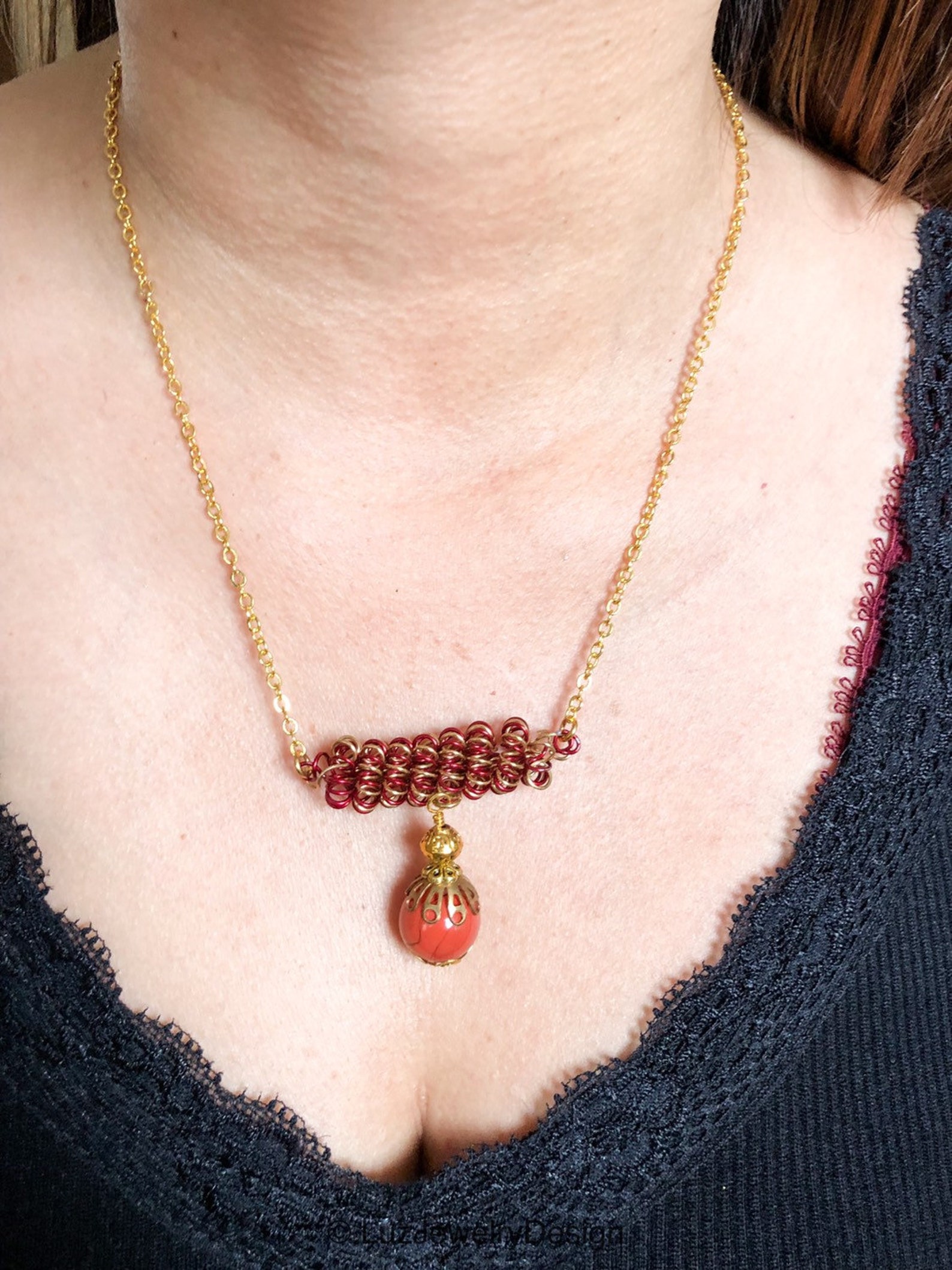 Red and Gold Necklace Wire Coil Necklace Gold Red Necklace Etsy