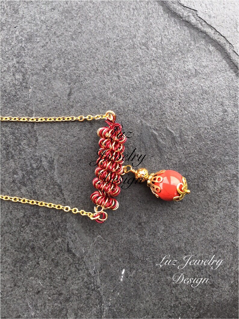 Red and Gold Necklace Wire Coil Necklace Gold Red Necklace Etsy