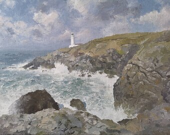 Trevose Head Lighthouse, 12x16 inch, oil on canvas. Wall art