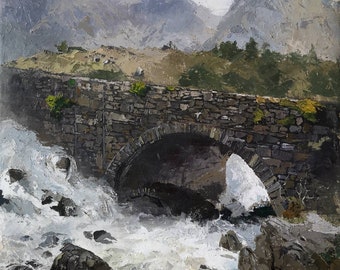 Ogwen Valley Rapids, Snowdon oil painting on canvas 20x16 inch. Wall art