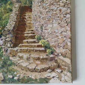 Up the cobbled steps, Tresilian beach, Wales on a sunny afternoon, 12x16 original oil painting on canvas Wall art image 2