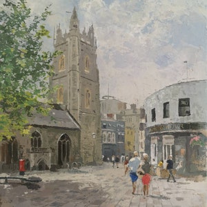 A humid afternoon at St. John's Square, Cardiff, Wales, oil on canvas, 12x10 inch Wall art image 1