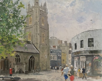 A humid afternoon at St. John's Square, Cardiff, Wales, oil on canvas, 12x10 inch Wall art