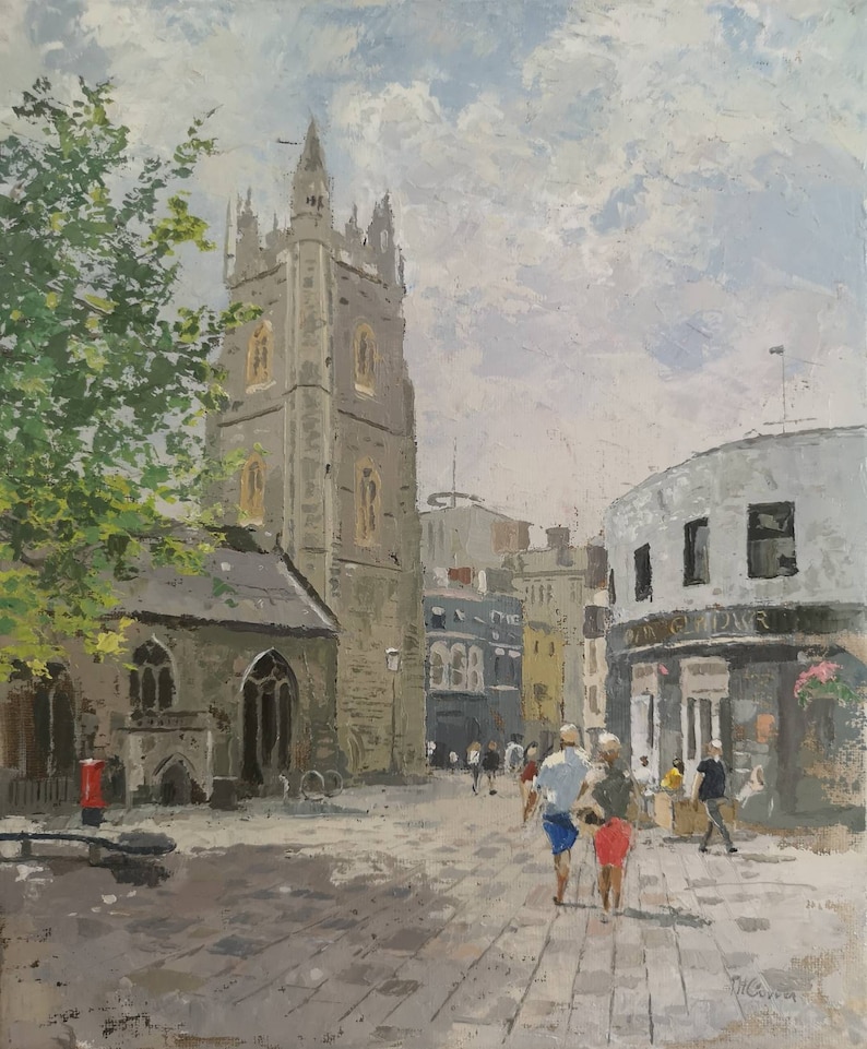 A humid afternoon at St. John's Square, Cardiff, Wales, oil on canvas, 12x10 inch Wall art image 1