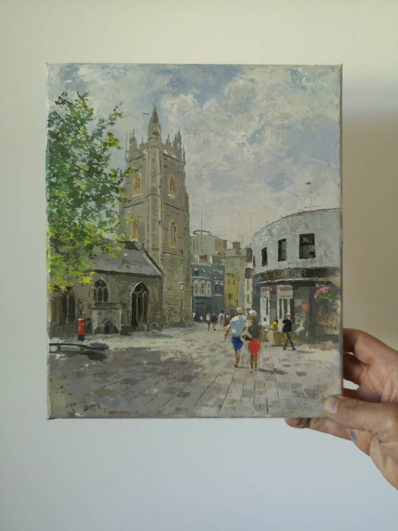 A humid afternoon at St. John's Square, Cardiff, Wales, oil on canvas, 12x10 inch Wall art image 2