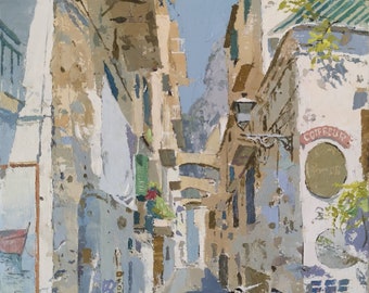 Amalfi "Via Pietro Capuano" - 12x10 inch, oil on canvas painting, palette knife Wall art
