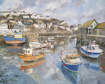 Boats in the harbour (Mevagissey, Cornwall) 70x50 cm, oil on canvas Wall art