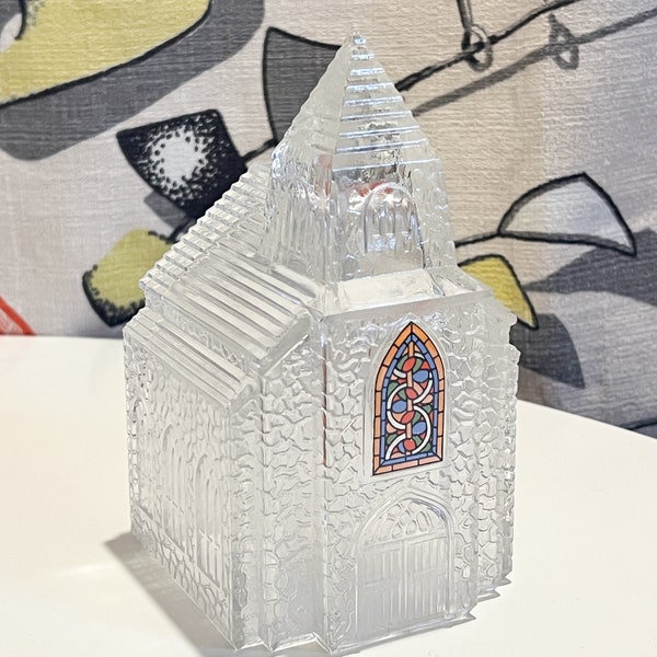 Vintage Crystal Glass Church, Christmas Village, Candle Cover