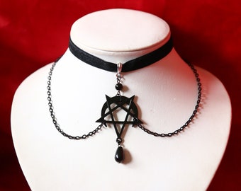 Halloween Moon and Pentagram Black Velvet Costume jewelry Choker