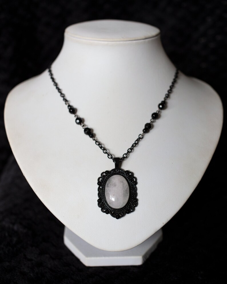 Gothic Victorian Black Necklace With Natural Gemstone Pendant Etsy UK