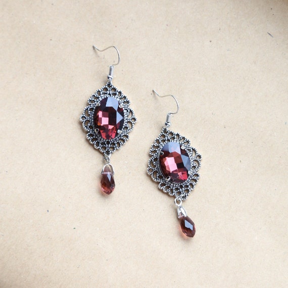 Gothic Victorian Dangle Earrings With Faceted Glass Stones and - Etsy UK