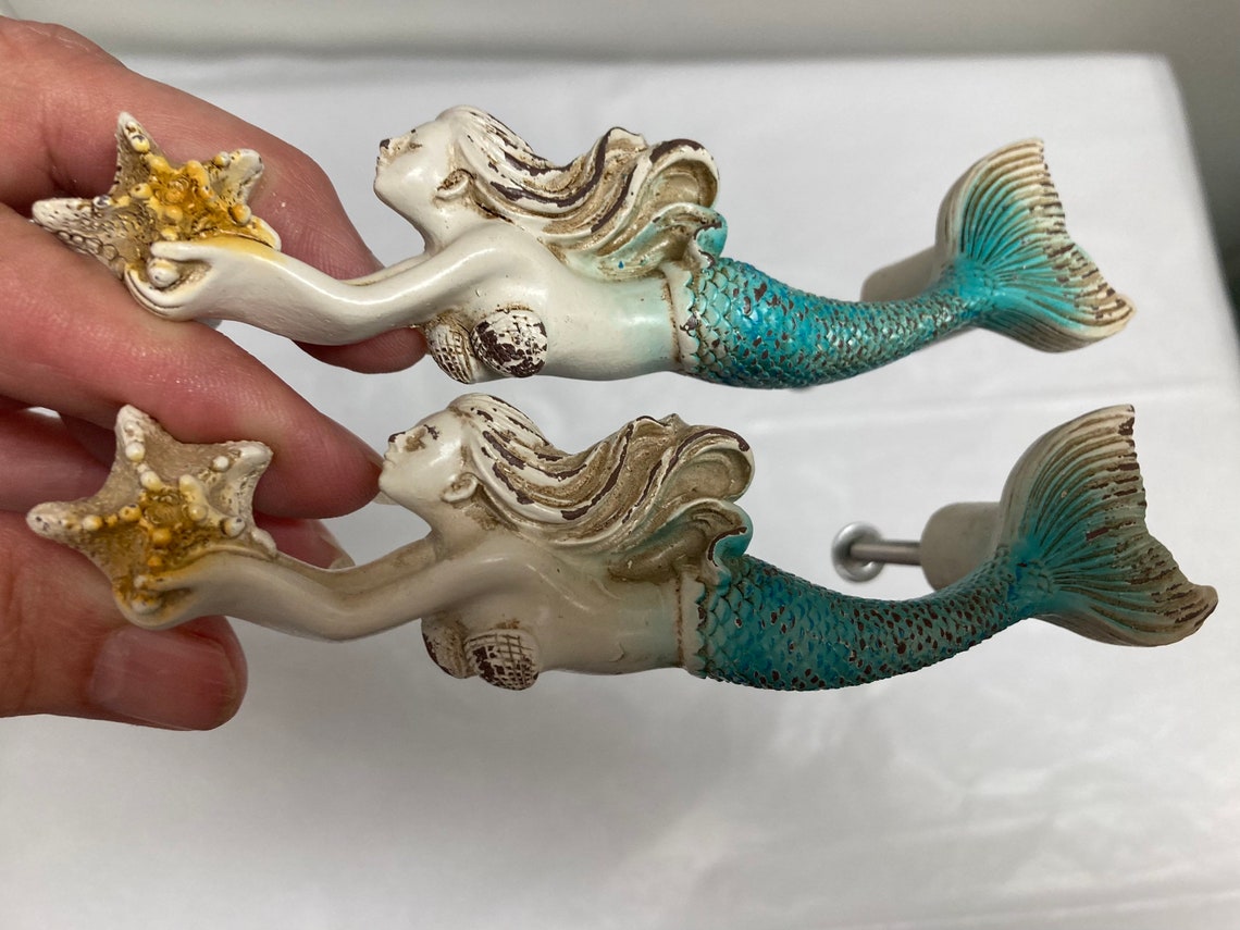 Set of 2 Mermaid Nautical Knobs Drawer Pulls Etsy