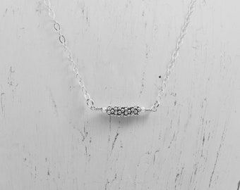 Handmade Bali Sterling Silver Necklace,  Daisy Spacer Beaded Choker, Minimalist Silver Jewelry