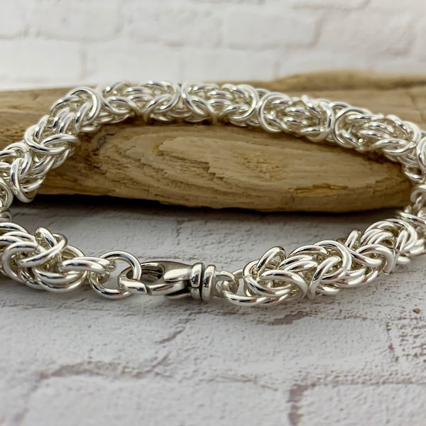 Handwoven Sterling Silver Chainmaille Bracelet, Byzantine Weave Jewelry, Silver Rope Bracelet, Heavy Silver Chain, Gift for Her