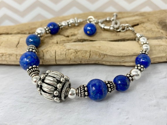 Lapis Lazuli Stone Blue Bracelet - Heart Bracelets by Talisa - Bracelets  with Charms