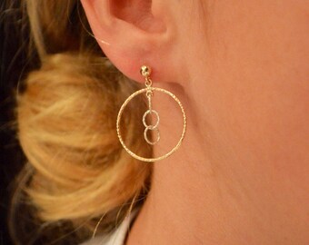 Hammered Gold Filled Hoops, 14K Gold Fill & Sterling Silver Earrings, Unique Shiny Textured Lightweight Dangles, Comfortable All Day Wear
