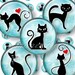 Cute Black Cat digital collage sheet kitten bottle cap images earrings round download cabochon 20mm, 18mm, 16mm 14mm, 12mm printable circles