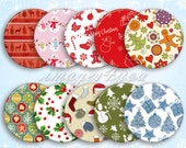 Instant Download Christmas Patterns round Digital Collage Sheet bottle cap images 20mm 18mm, 16mm 14mm 12mm printable circles charm earrings