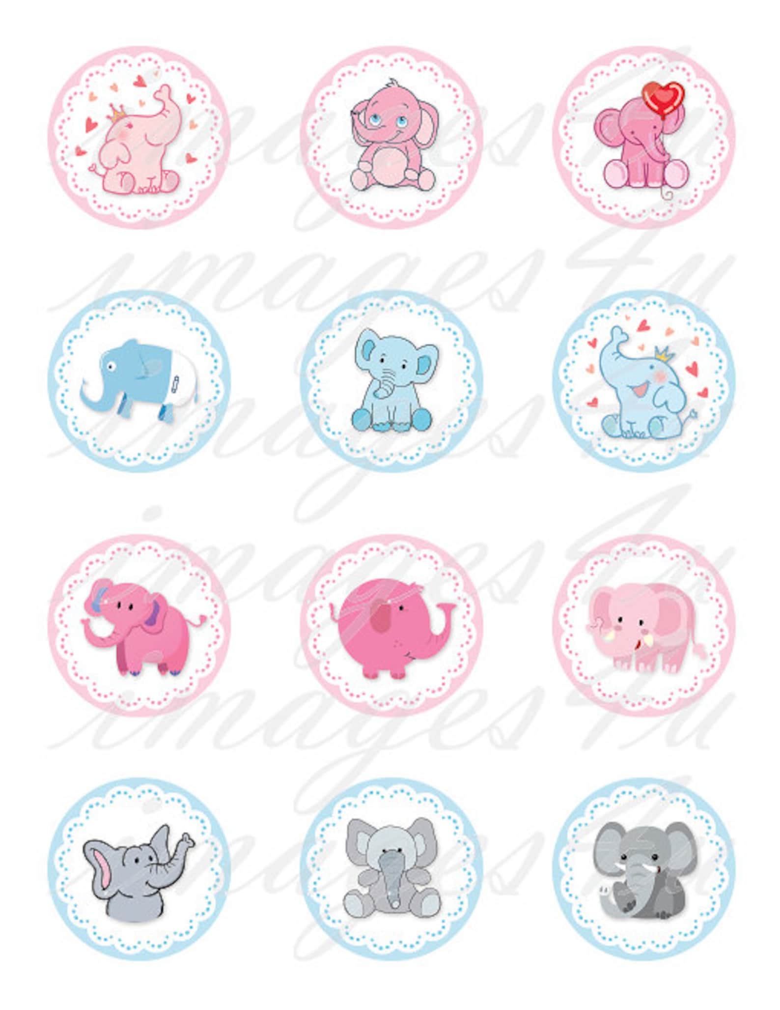 Elephants printable cupcake toppers Digital Collage Sheet baby | Etsy