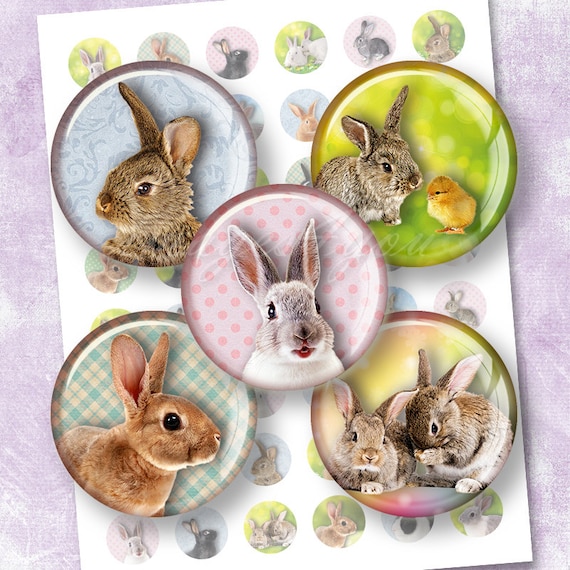 Bunnies inspired bottle cap images cabochon images 1 inch 25 mm printable images instant download