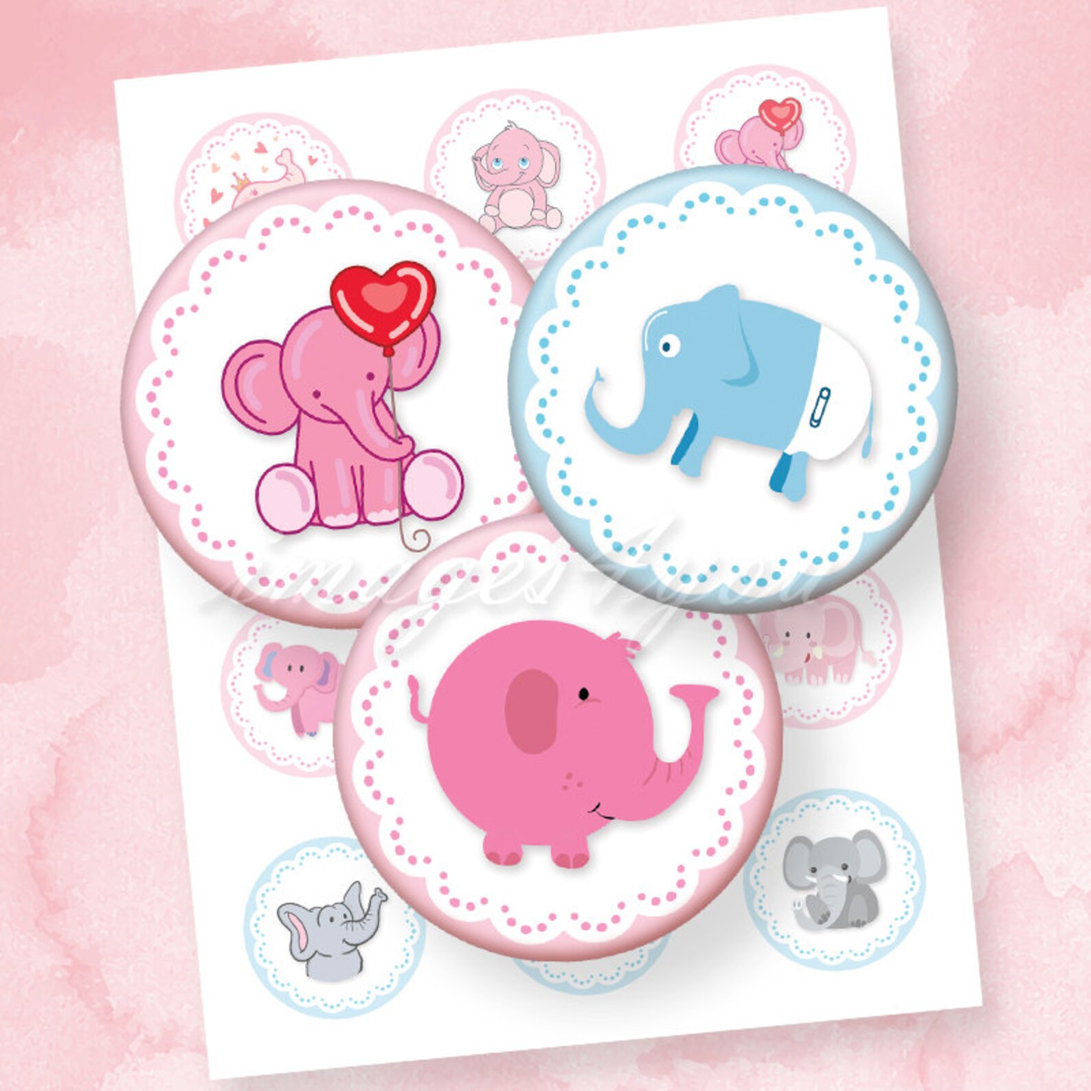 Elephants printable cupcake toppers Digital Collage Sheet baby | Etsy