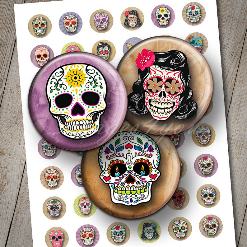 6 GLASS Sugar Skull Dome coloured Cabochons 25mm Day of the Dead 20/% MULTI-BUY