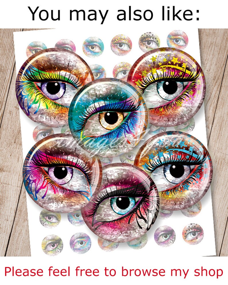 Eyes 1 bottle cap images for pendants 1.5 Etsy