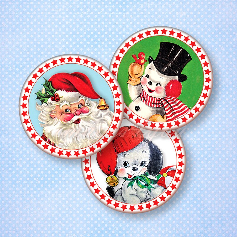Retro Christmas Digital Collage Sheet 1" bottle cap images print…